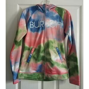 BURTON Peak Hoodie Jacket Full Zip Multicolor Watercolor Fleece Lined Sze Medium